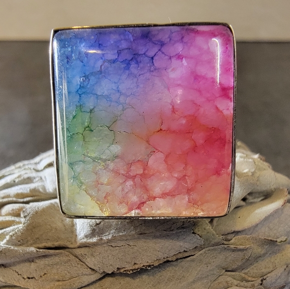 Handcrafted Jewelry - Sterling Silver Native Solar Quartz Gemstone Ring 7.75 925 Boho Jewelry